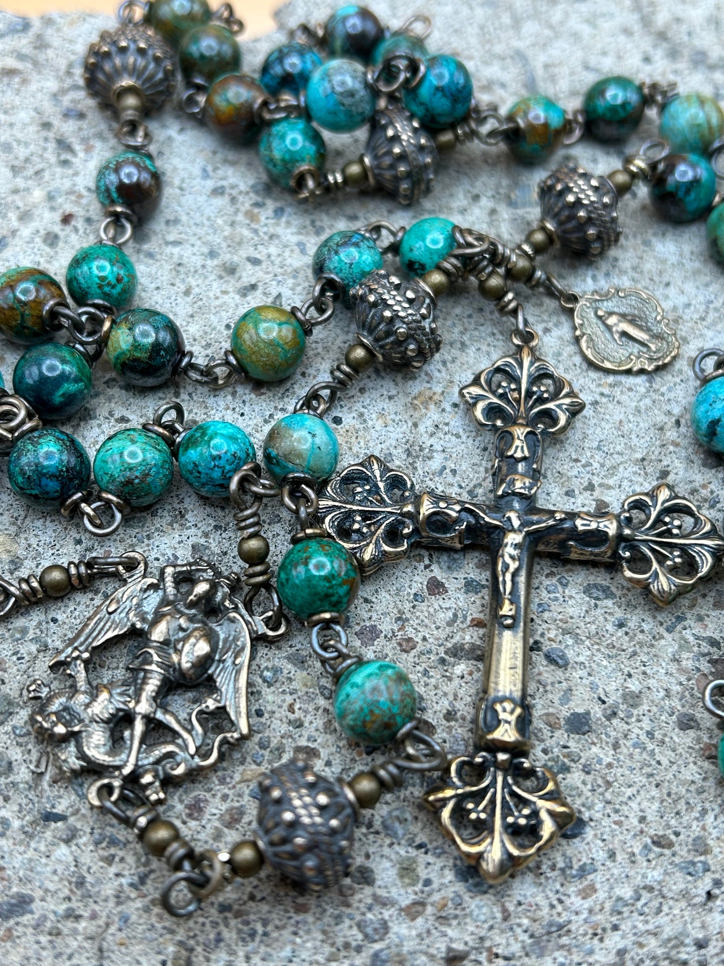 St. Michael Rosary, 8mm, Bronze