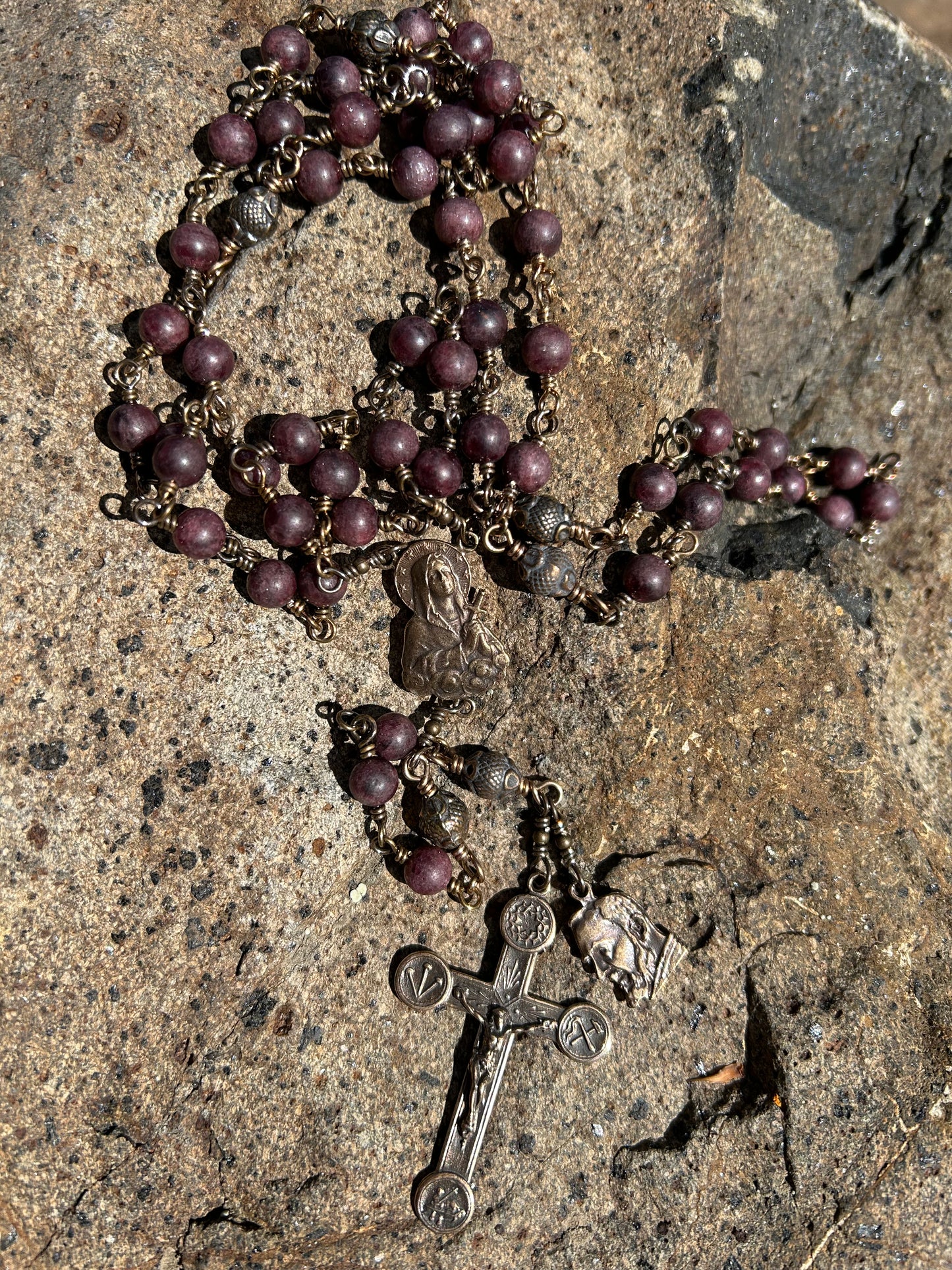 St. Padre Pio Rosary, 6mm, Bronze