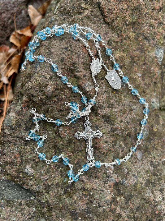 Jesus, Mary, and St. Michael Rosary, 6mm, Sterling Silver