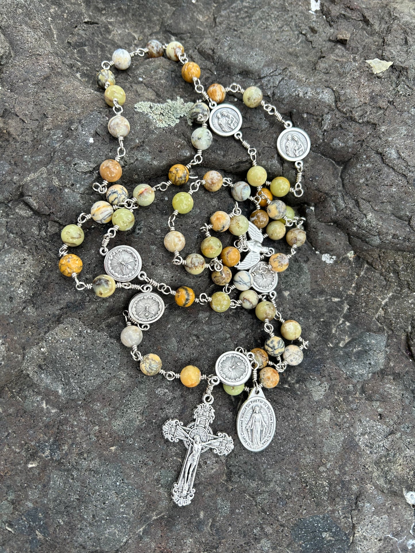 Holy Spirit and Holy Family Rosary, 8mm, Nickel Silver