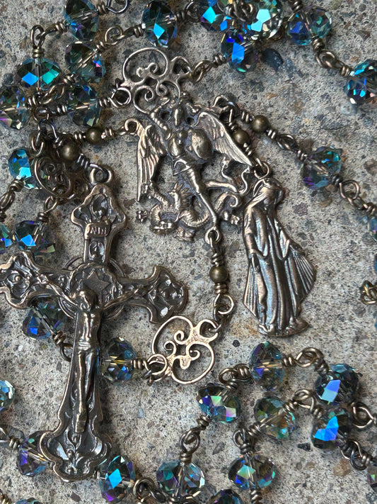 St. Michael and Our Lady of Grace Rosary, 8mmx6mm, Bronze