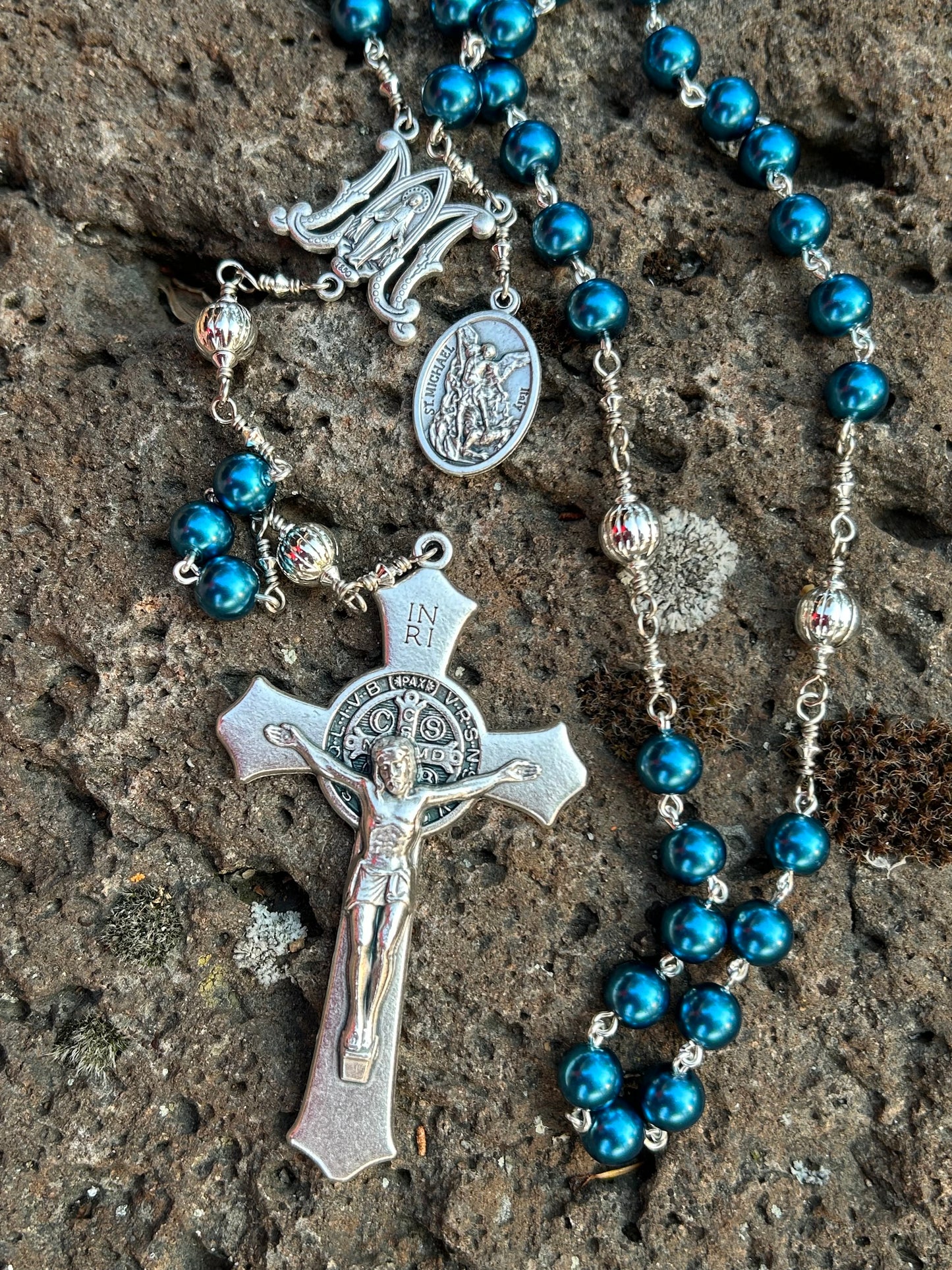 Ave Maria Rosary, 8mm, Nickel Silver