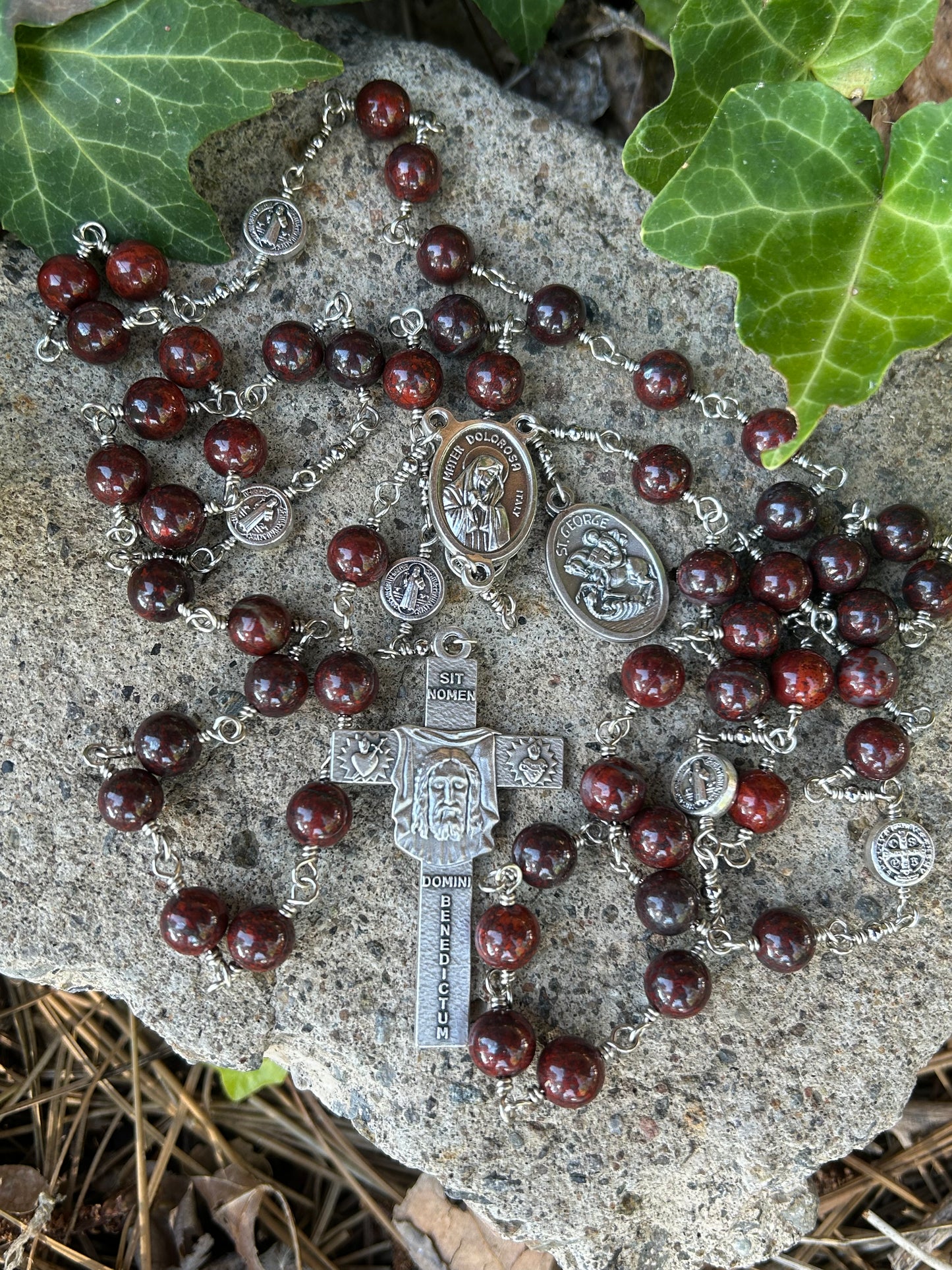 Our Lady of Sorrows and Face of Jesus Rosary, 8mm, Nickel Silver