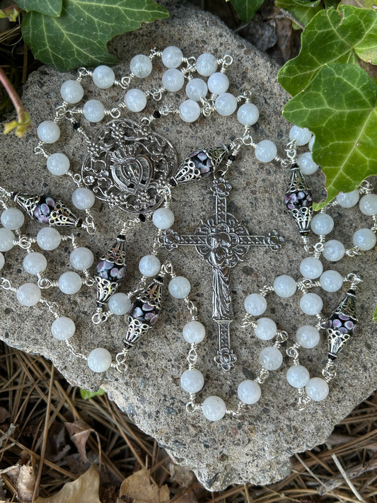 Two Hearts Rosary, 8mm, Sterling Silver