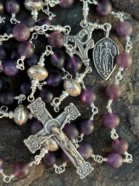 Guardian Angel Rosary, 8mm, Sterling Silver