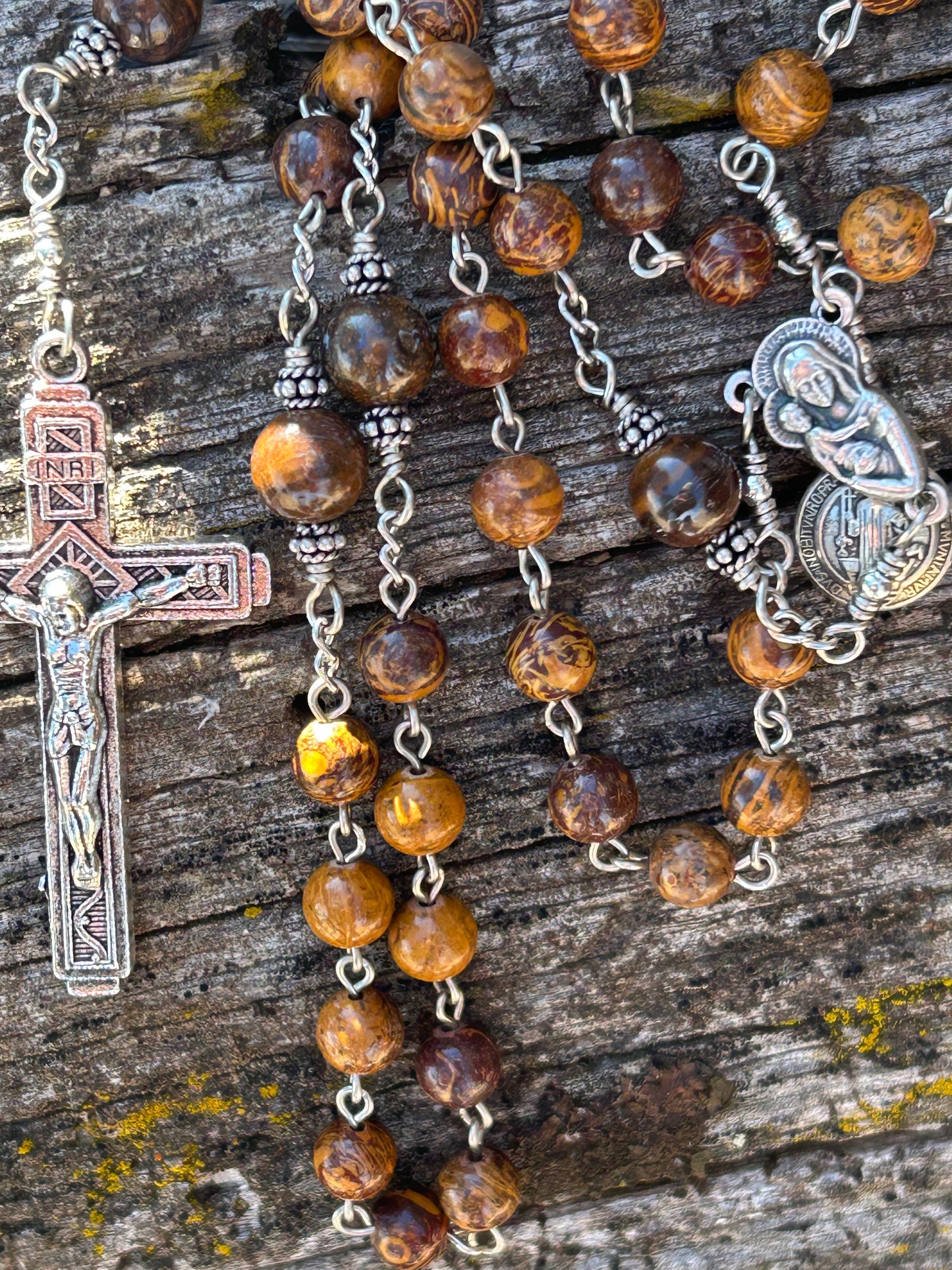 Traditional Rosary with St. Benedict medal, 6mm, Nickel